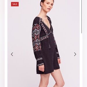 Free People “All My Life” mini dress tunic Large‎ black embroidered